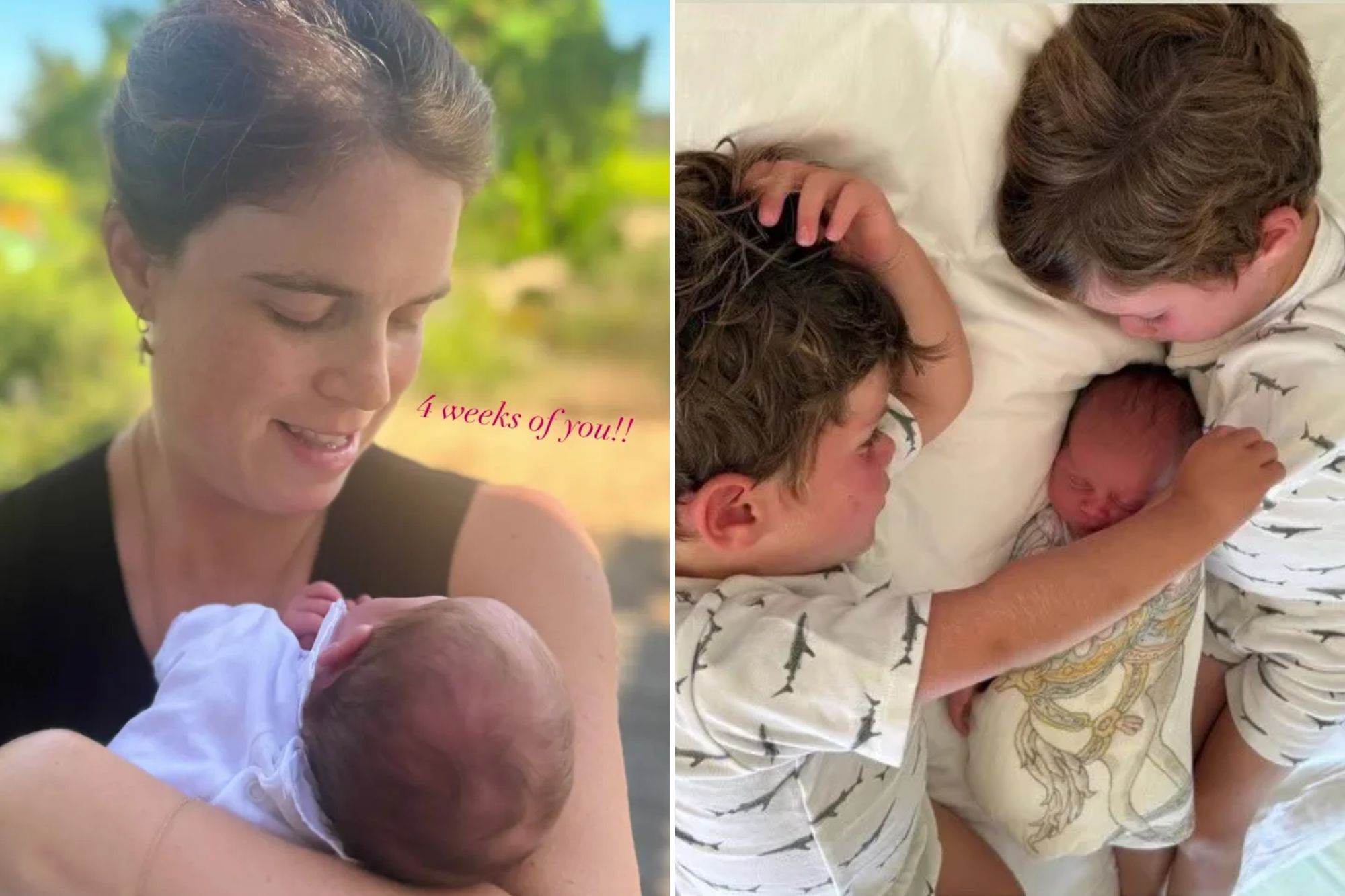 Princess Eugenie posts adorable new photos showing her 4-week-old baby Adelaide with her two sons August & Ernest