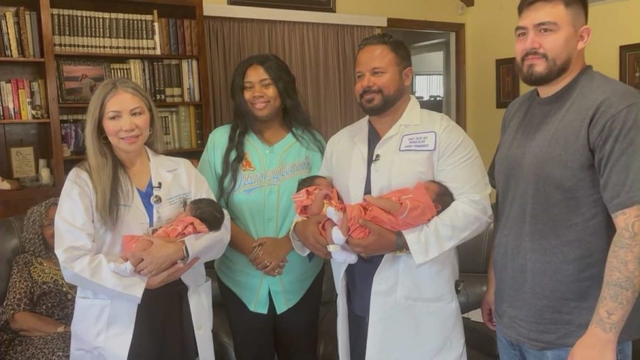 Family welcomes set of 'mixed' triplets on dad's birthday