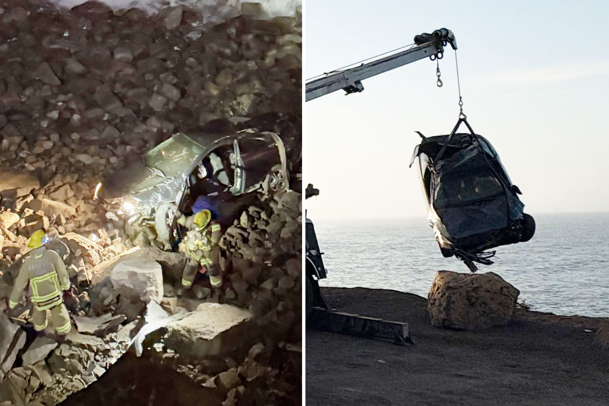 Dramatic footage shows search following California cliffside crash