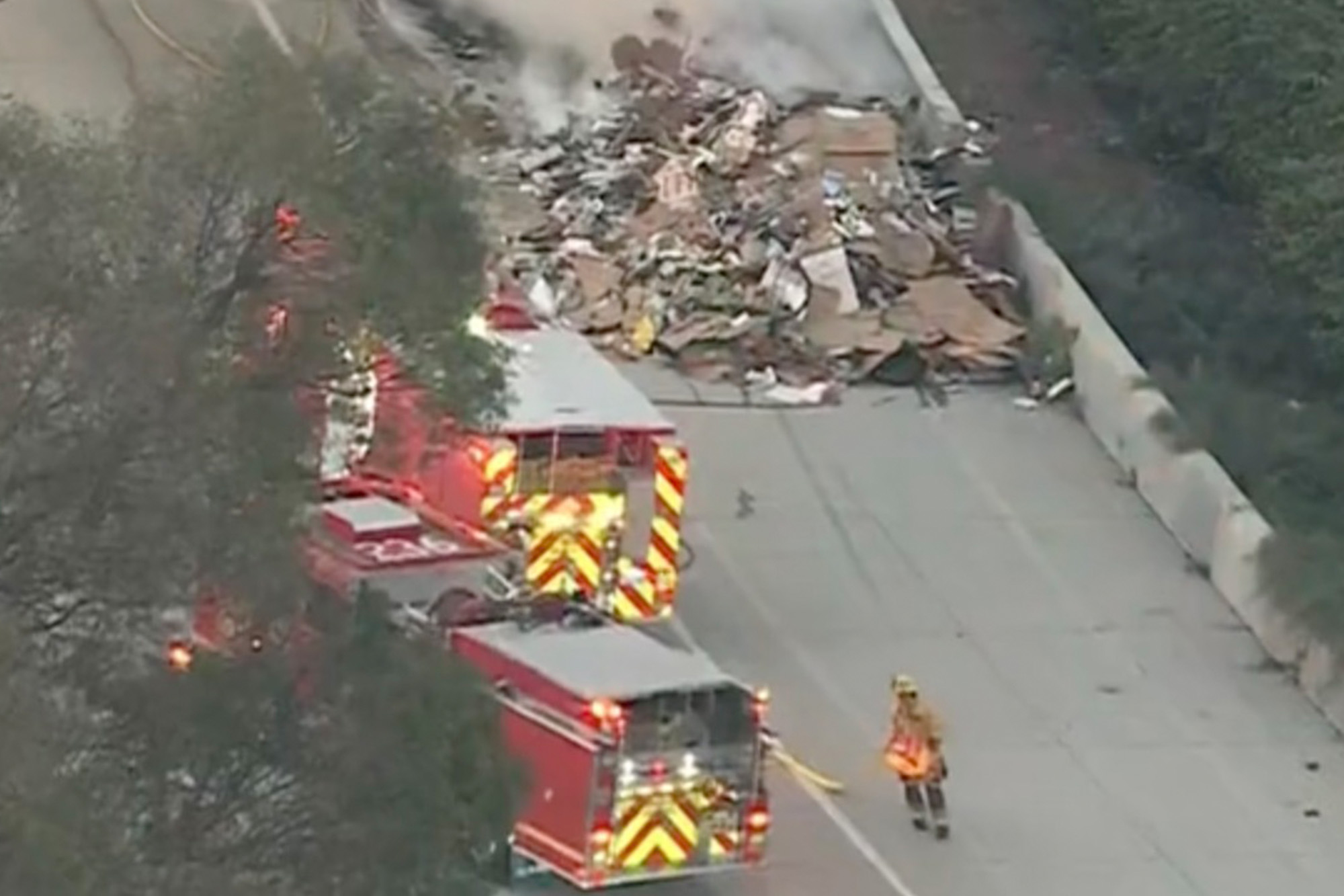 Mayhem on critical California freeway ramp as semi-truck erupts in flames