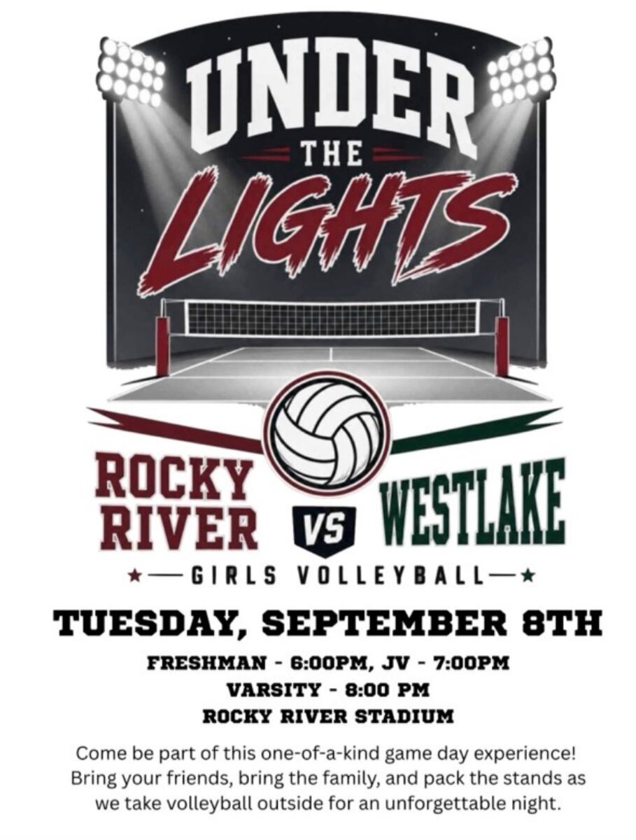 Rocky River High School volleyball teams to play in first outdoor game under the new stadium lights.
