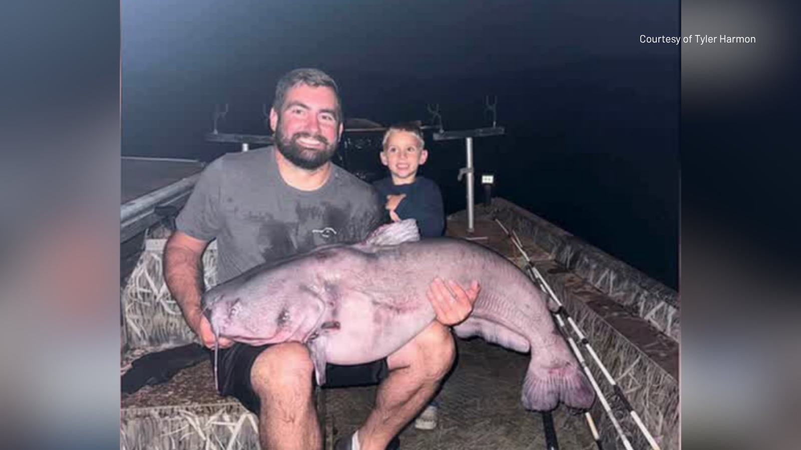Man sets state record after catching massive catfish with son and father on boat
