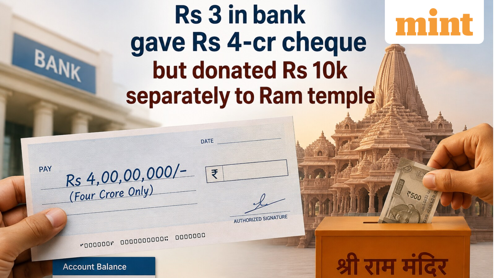 Unusual episode at Ram Mandir: Devotee from Chennai with ₹3 in bank gave ₹4-cr cheque but donated ₹10k separately