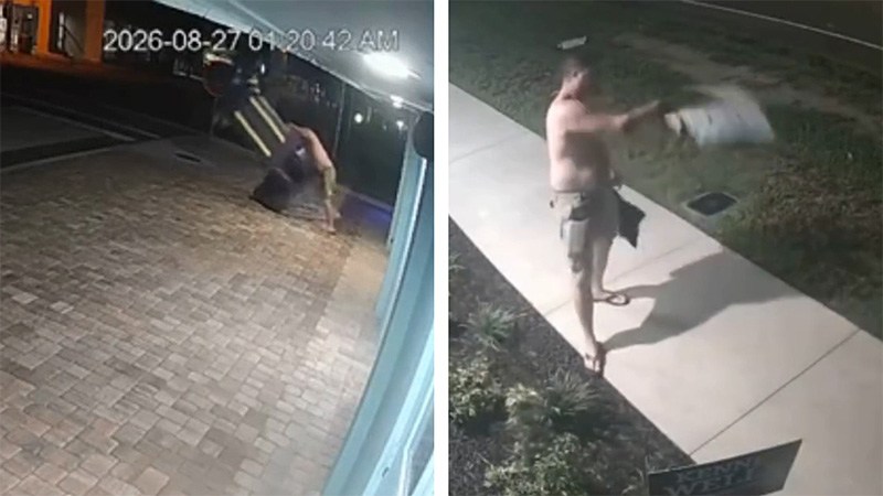 Shirtless man wanted after pushing statue over, ripping up campaign signs in Florida