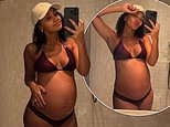Pregnant Leigh-Anne Pinnock slips into a bikini as she nears her due date and says her hormones are 'all over the place'