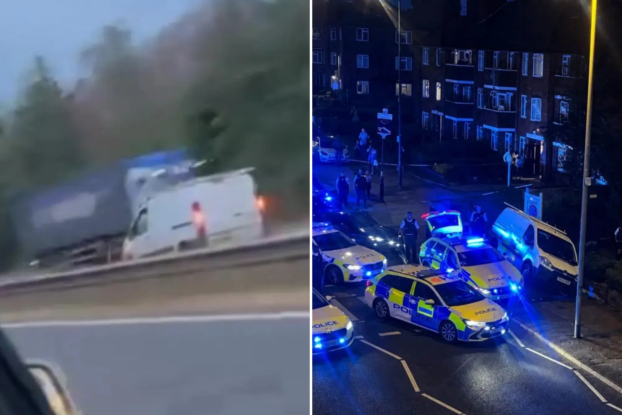 Moment ‘stolen’ van seen hurtling ‘wrong way’ down A20 in police chase before being rammed by cops