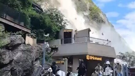 Moment rocks thunder down mountain in terrifying landslide at tourist spot sending people fleeing for their lives