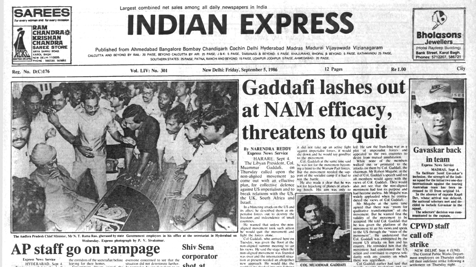 40 years ago, September 5, 1986: Gaddafi slams US, allies