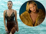 Kate Moss, 52, strips down to a sheer slip dress as she emerges from the sea before sporting a statement fur coat stunning Vogue Brasil cover shoot