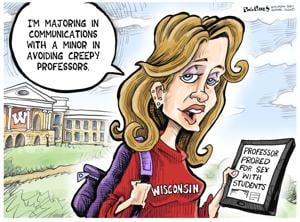 Phil Hands cartoon: UW Students must study hard to deal with inappropriate professors