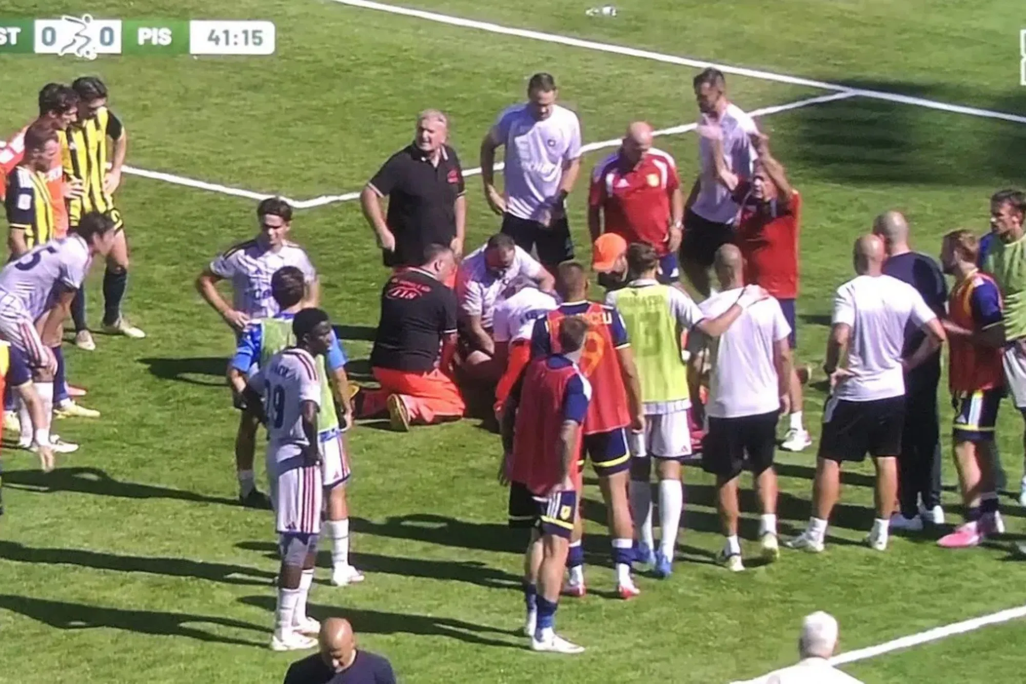 Match suspended as player collapses and is stretchered off field before being rushed to hospital in worrying scenes