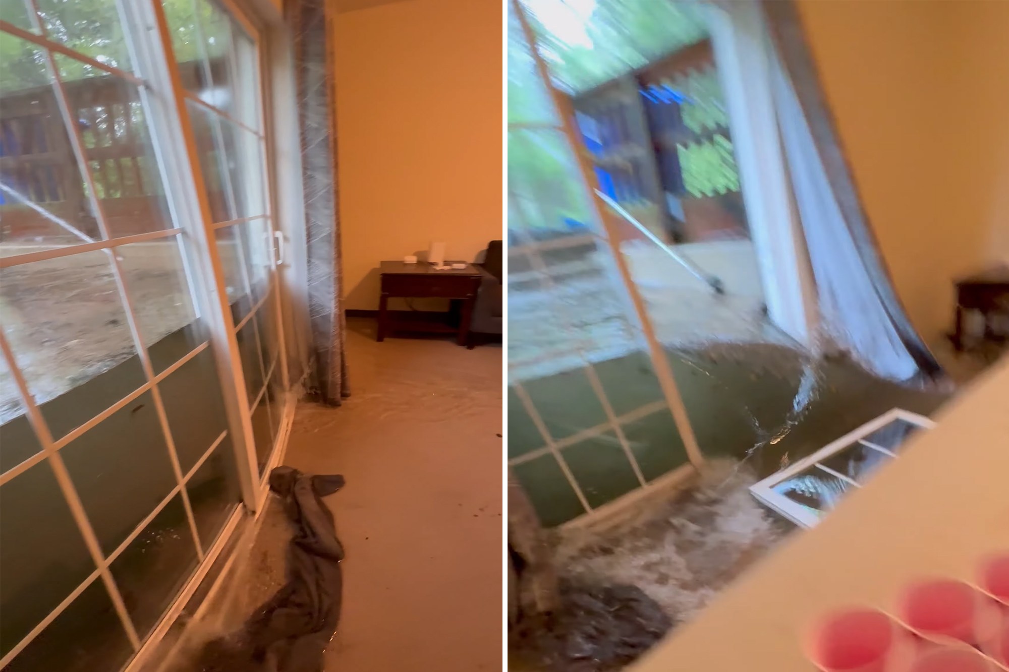 Dramatic video captures floodwaters bursting through glass doors of college students’ home