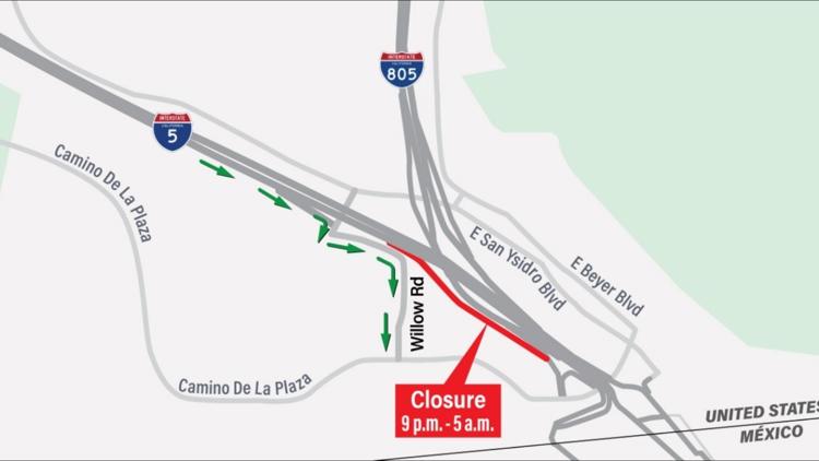 Last US exit to close at southbound I-5 in San Ysidro for maintenance work