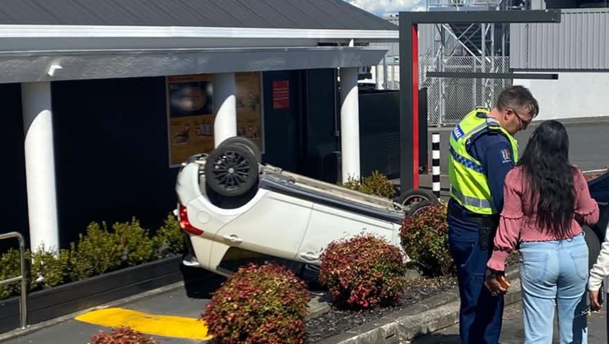 Roll-thru: ‘Parking mishap’ leaves car flipped at McDonald’s