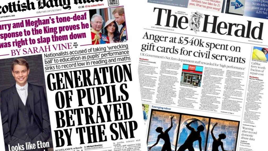 Scotland's papers: School results slump and civil servant gift card spend
