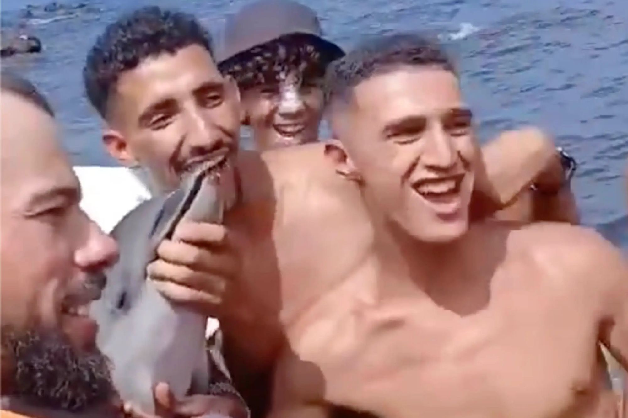 Sickening new vid shows migrants posing for selfies with baby dolphin after it was dragged from Ceuta sea sparking fury