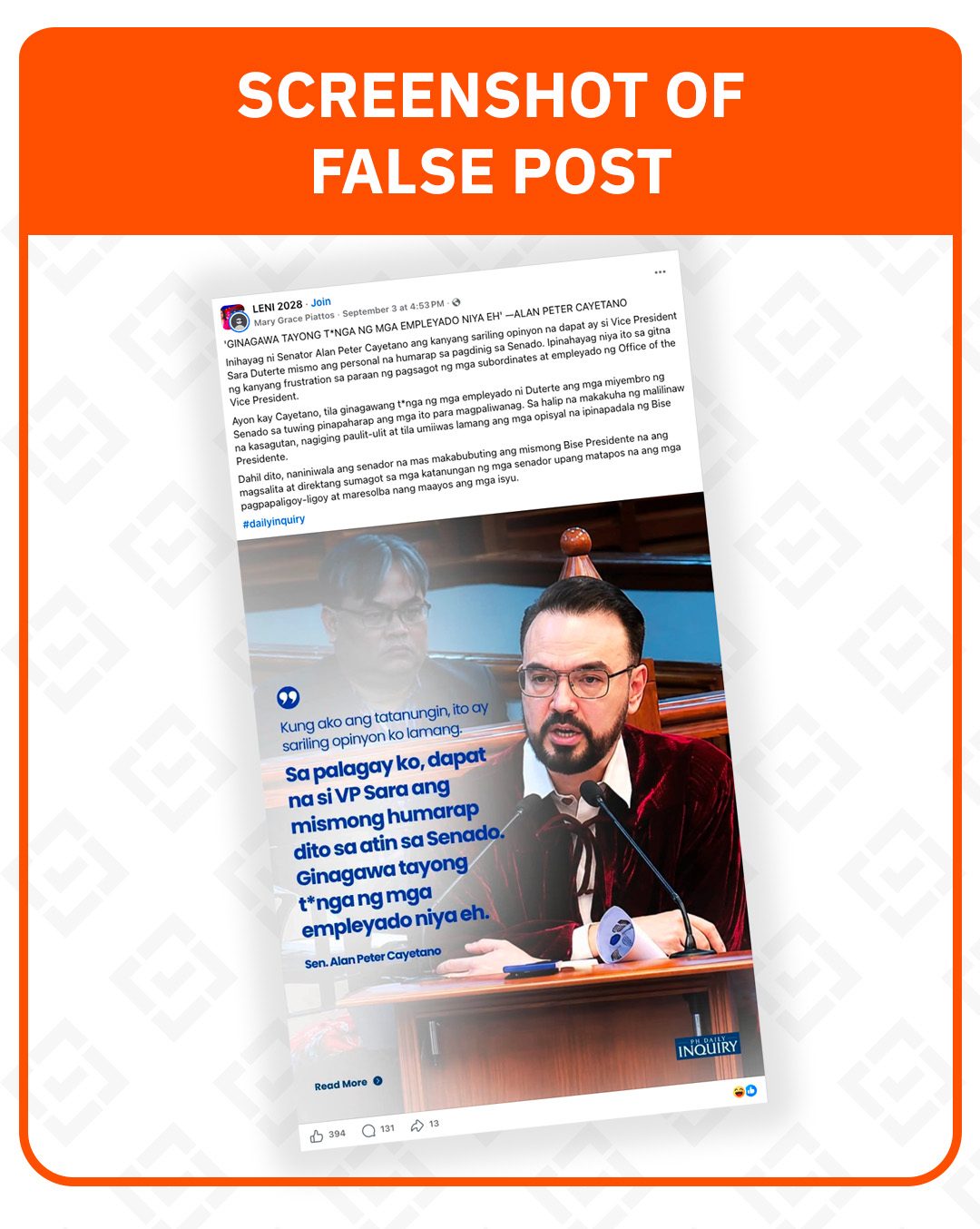 FACT CHECK: Cayetano didn’t say VP Sara should face impeachment court; quote card is fake