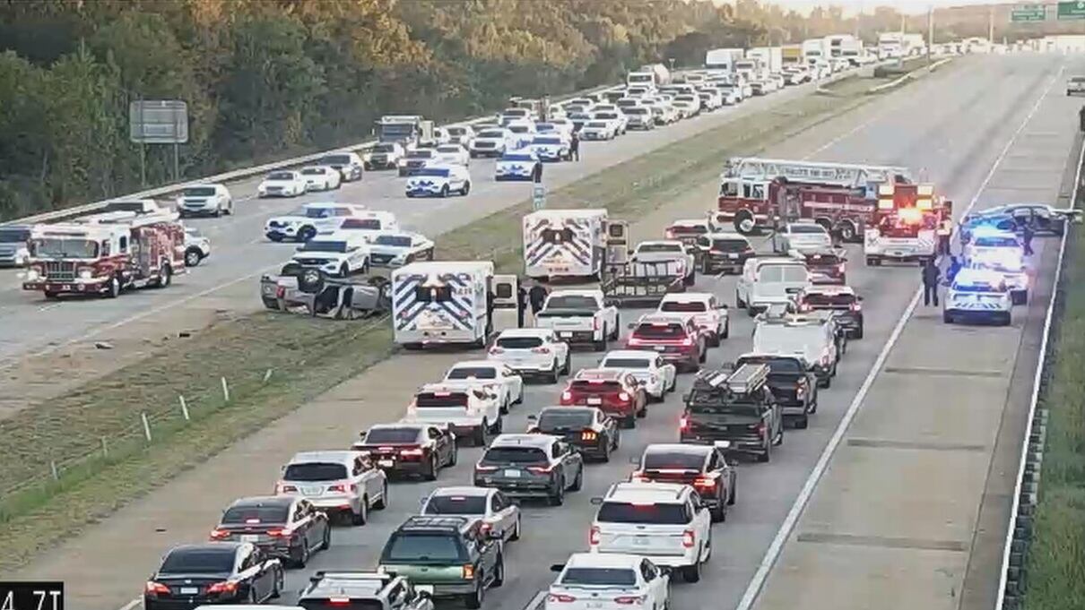 3 seriously hurt after overturned vehicle crash on I-485