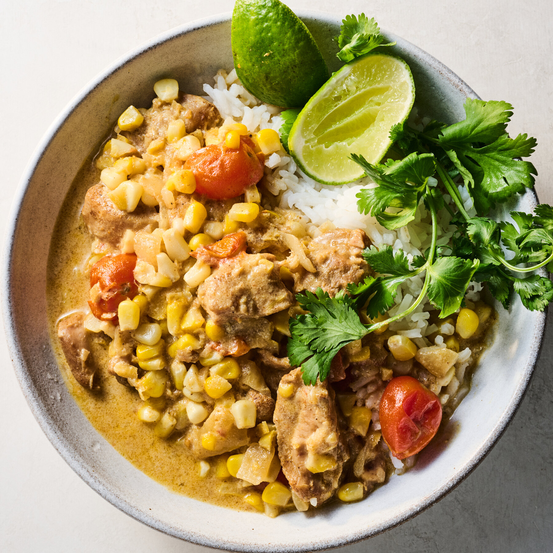 Tomatoes and Corn (With Coconut Chicken Curry)