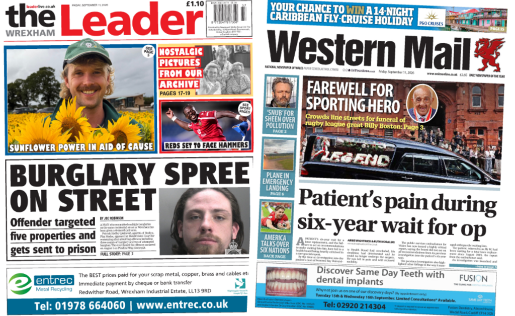 Wales' papers: Burglary spree and patient's six-year wait for operation