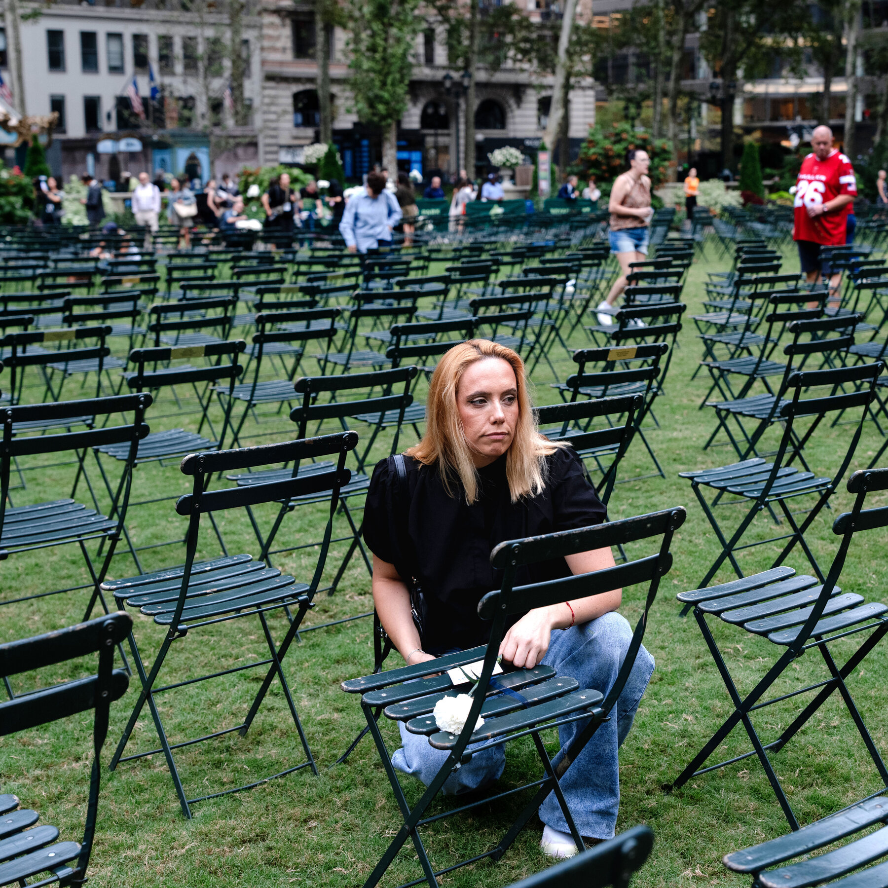 Bryant Park displays 2,753 empty chairs.