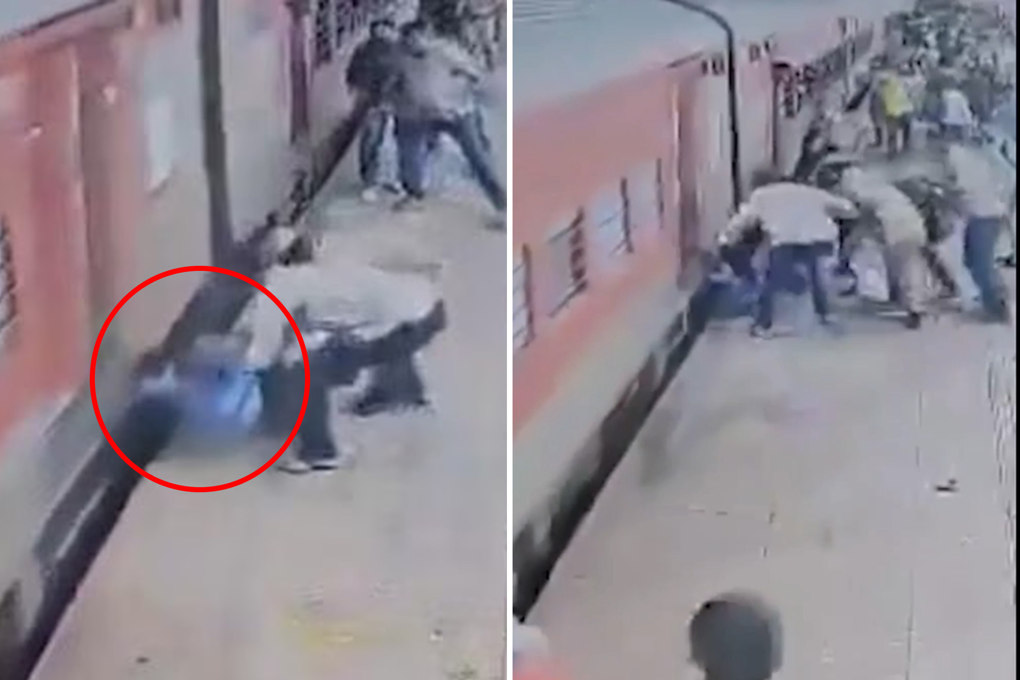 Terrifying moment as Indian man gets dragged after getting stuck between train and platform