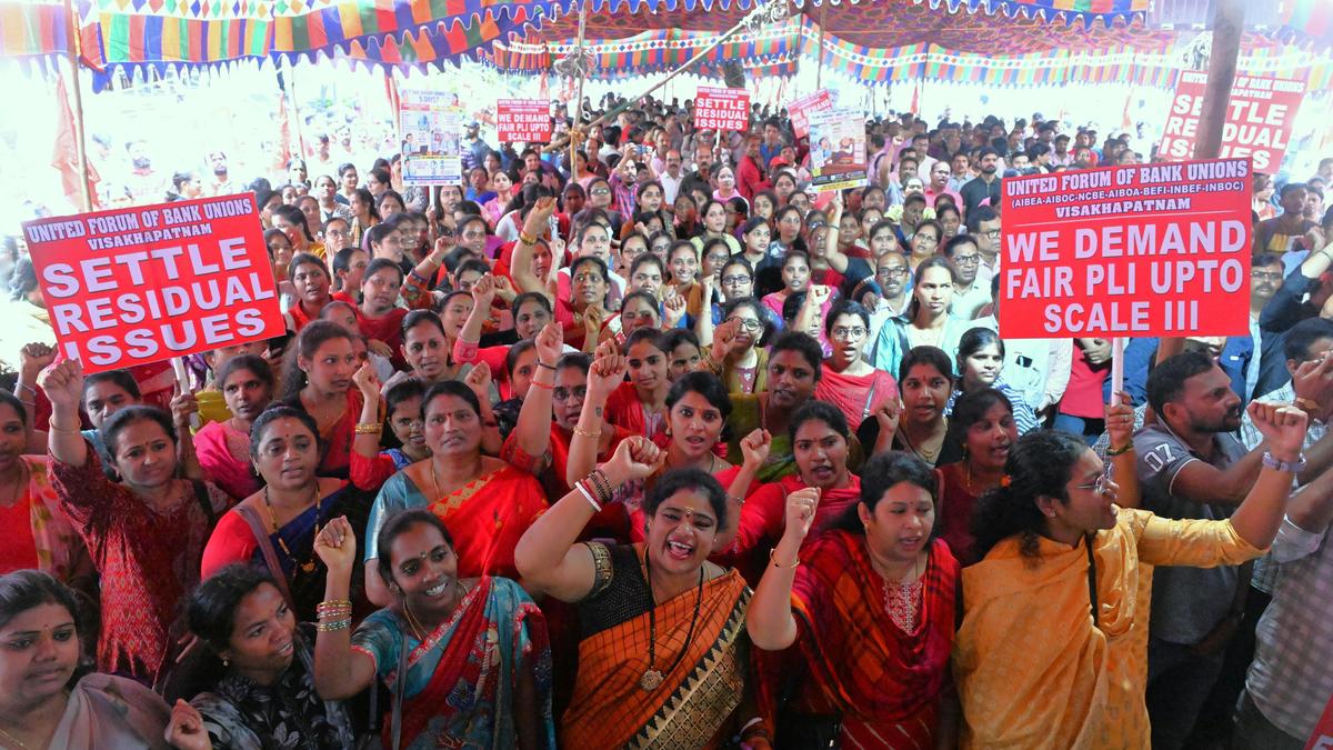 Bank employees observe strike over long-pending demands in Visakhapatnam