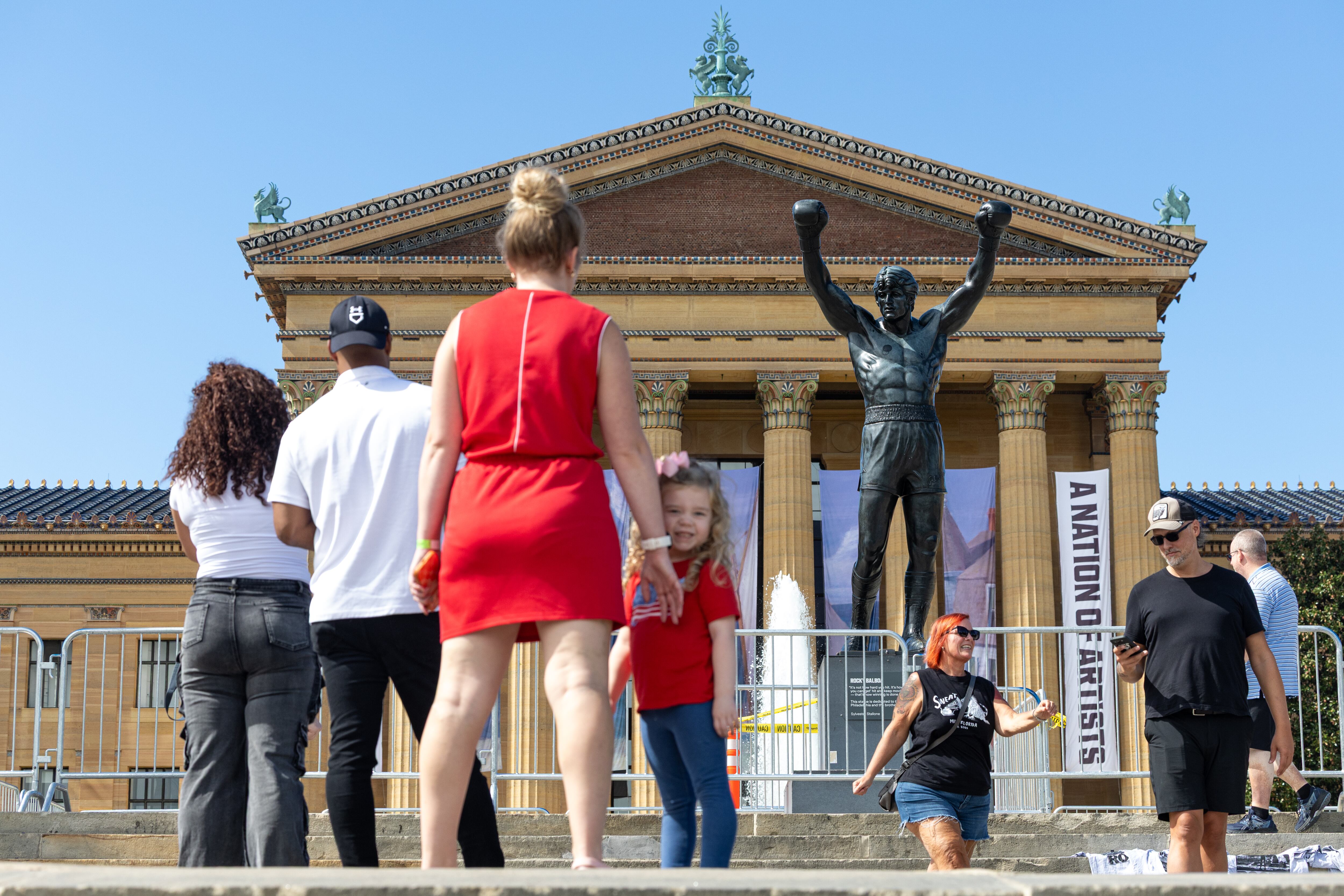 Construction began on the installation of the Rocky statue atop the Art Museum steps