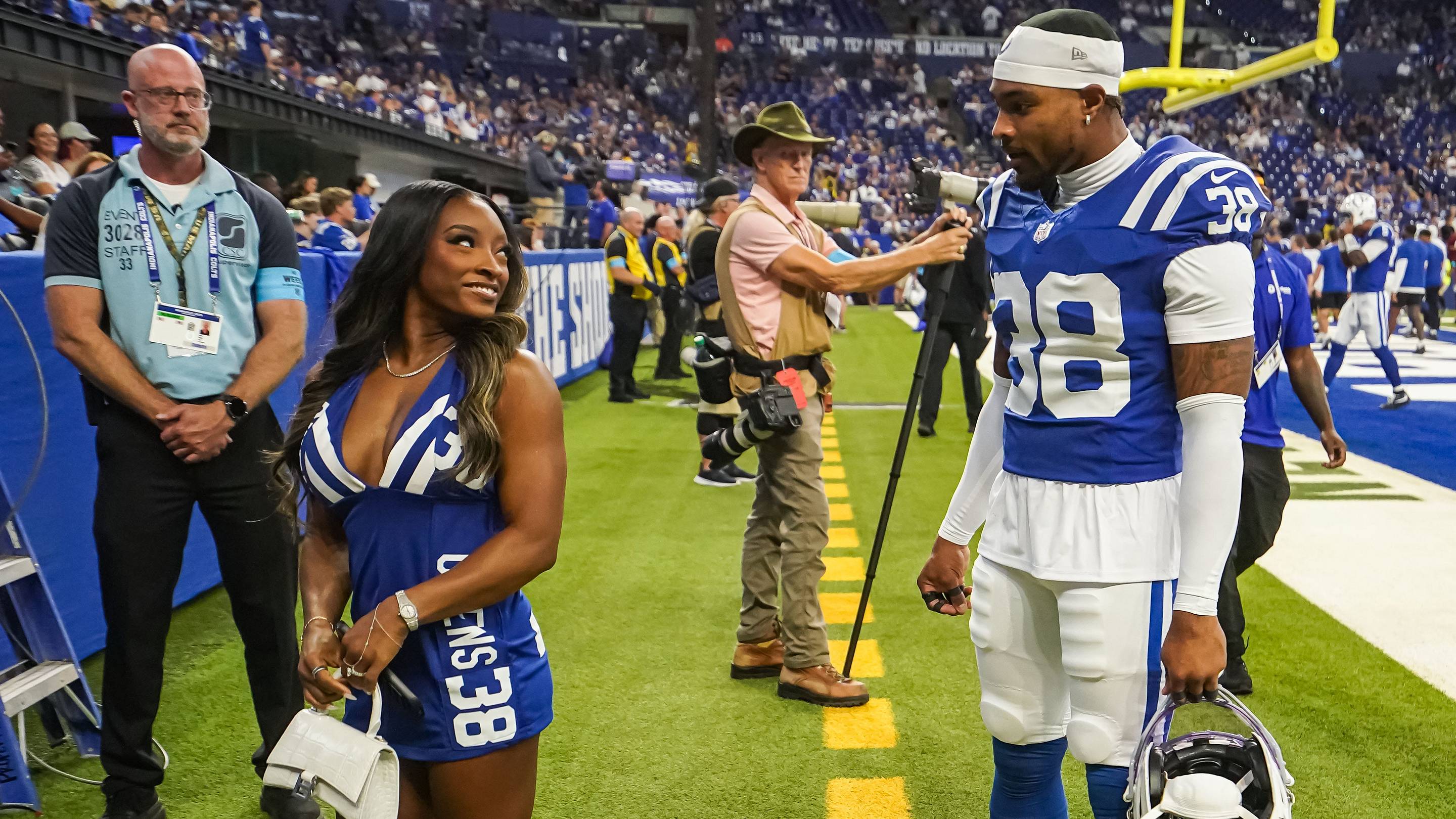 Simone Biles Supports Jonathan Owens at First Colts Game With Sweet Pregame PDA