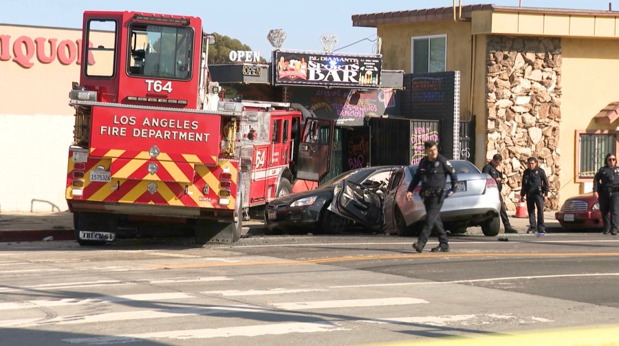 Firefighter, 6 others injured in violent South L.A. crash involving firetruck