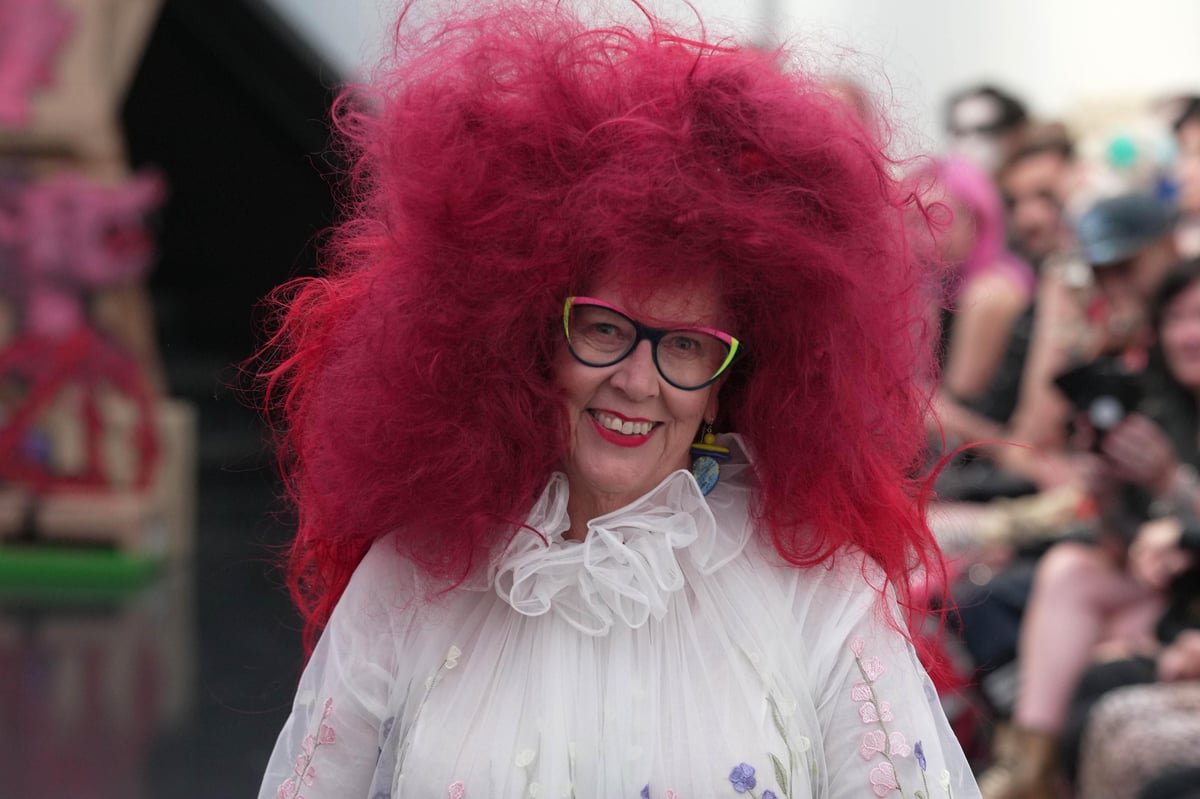 Prue Leith walks runway in dramatic pink wig at star-studded Vin+Omi show