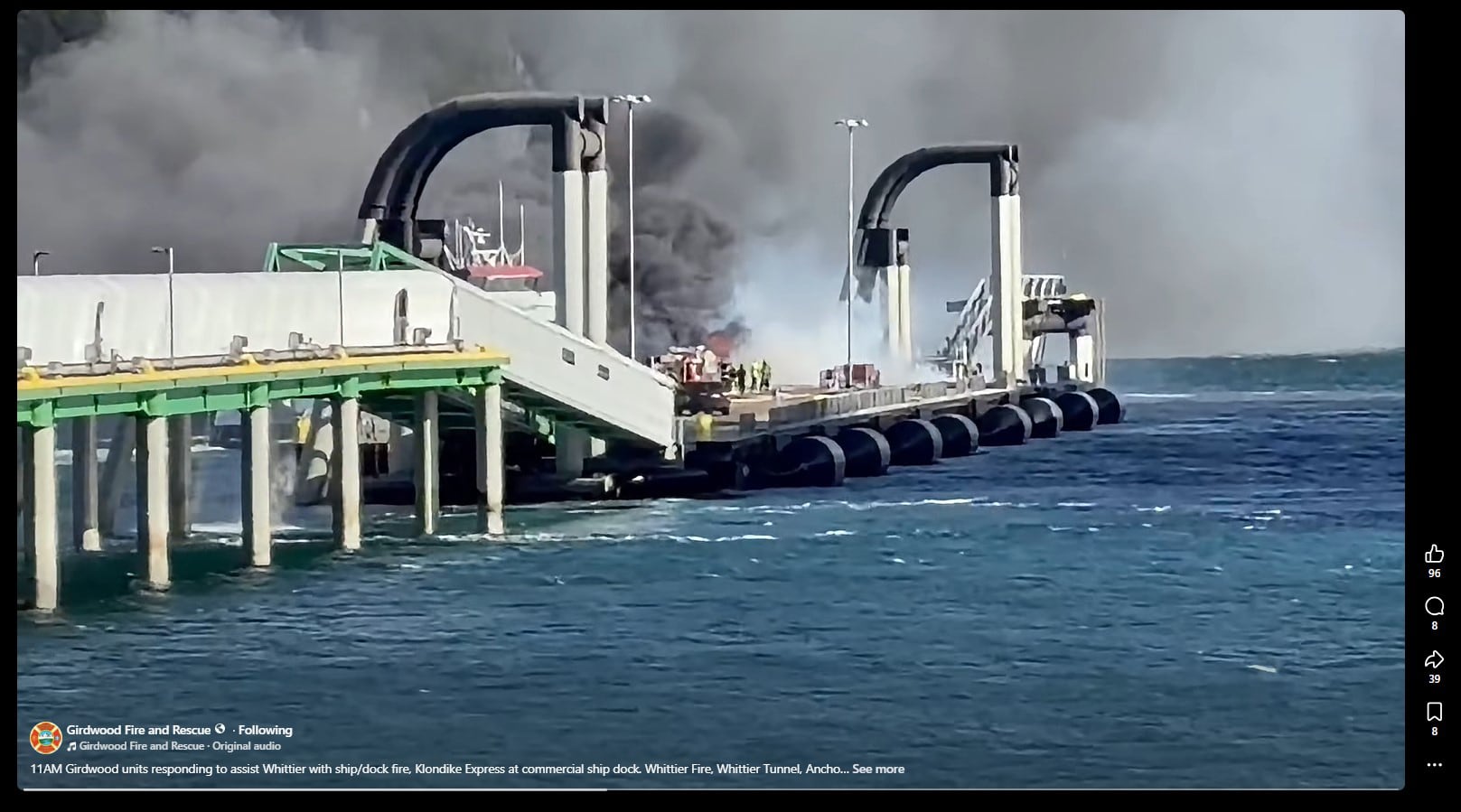 Crews battle fire at new Whittier cruise dock