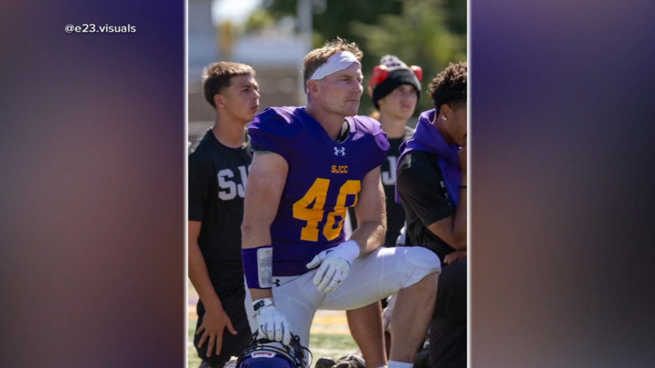 Justin Buzzard, California father of 3, freshman defensive end for San Jose City College Jaguars