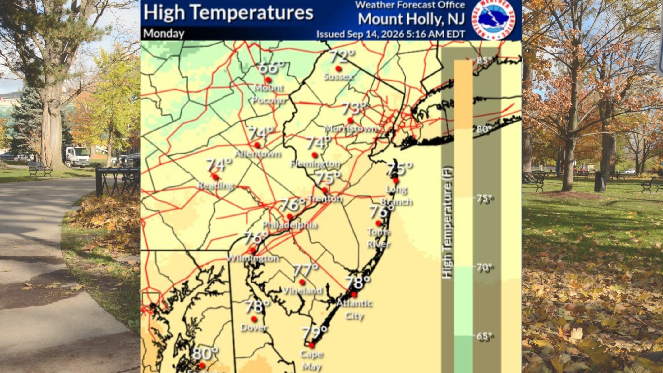 Sunny skies, highs in 70s for N.J. today. Weekend forecast includes showers.