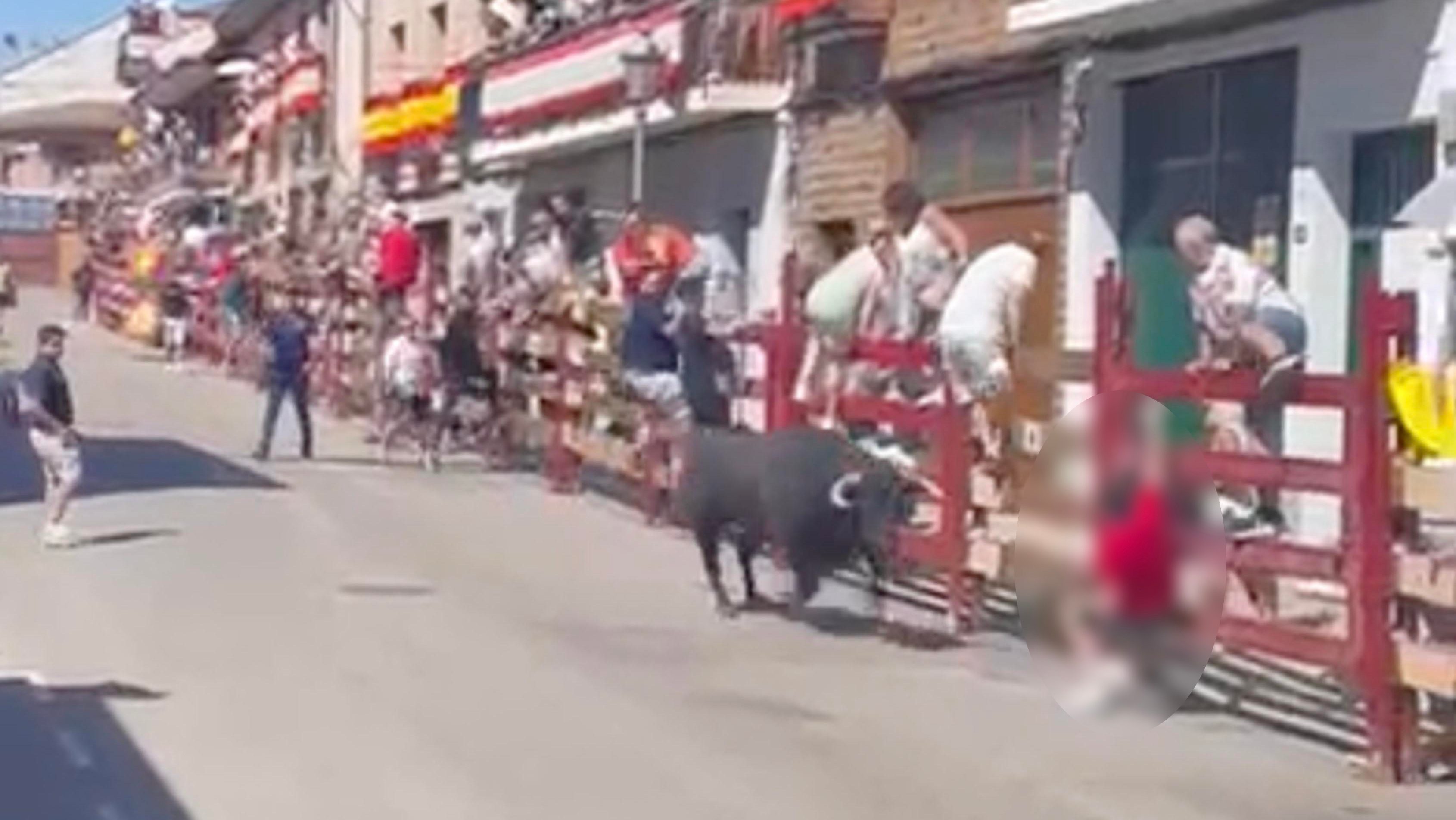 Horror moment man is gored in chest by raging bull after beast charged at him as he desperately tried to flee over fence