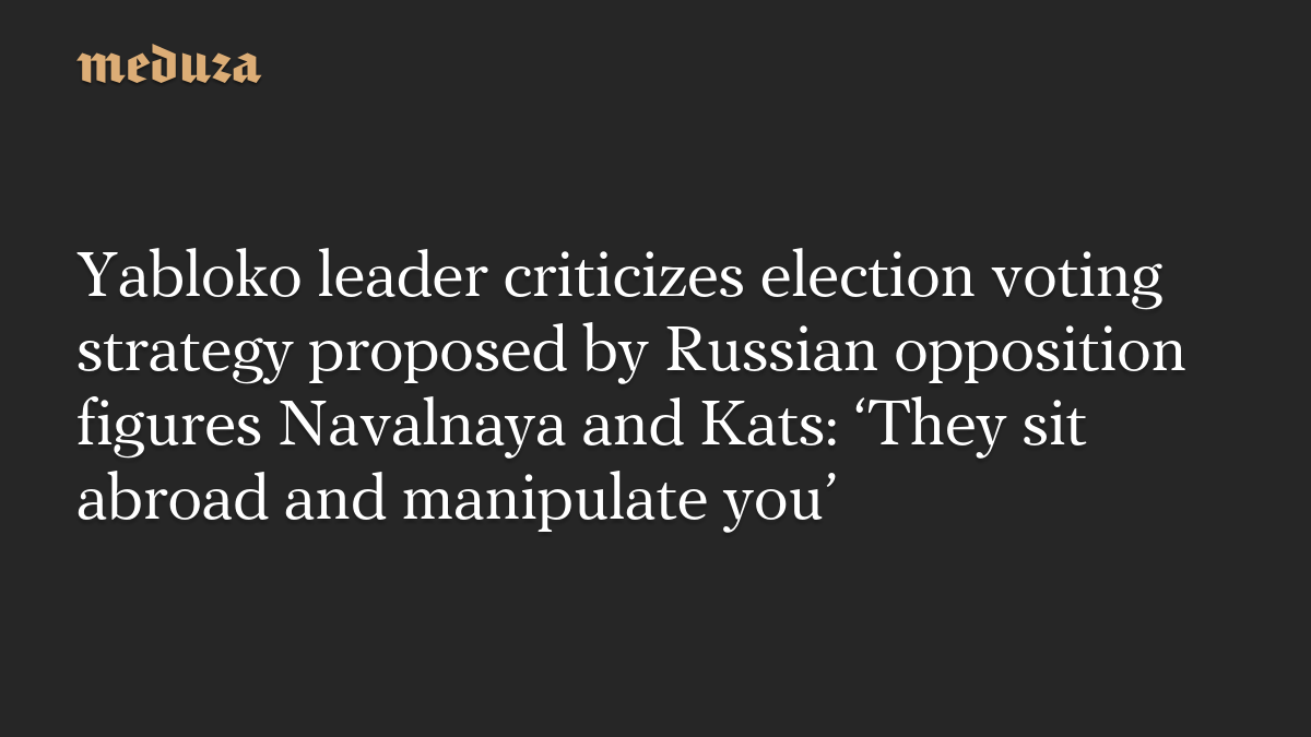 Yabloko leader criticizes election voting strategy proposed by Russian opposition figures Navalnaya and Kats: ‘They sit abroad and manipulate you’