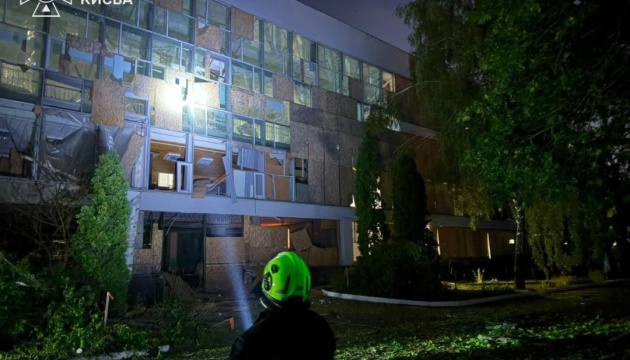 Russian attack damages university building in Kyiv's Holosiivskyi district
