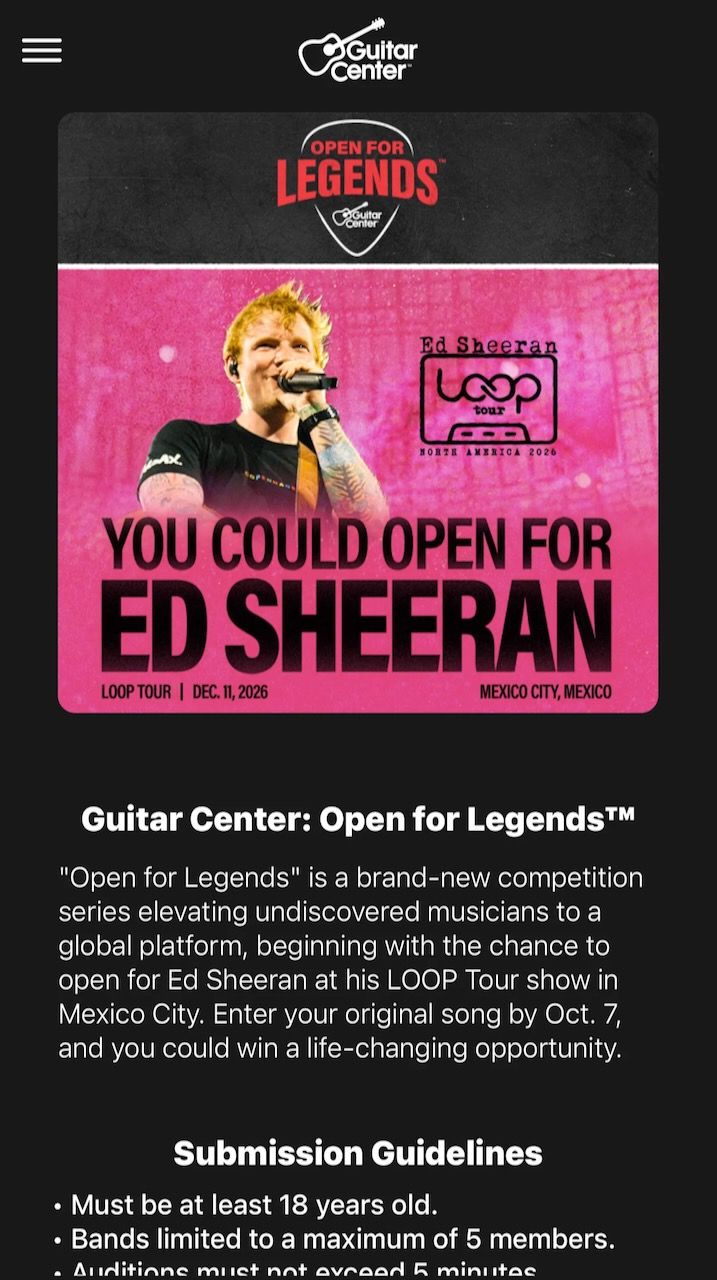 An Ill-Timed Guitar Center Contest: Open for Ed Sheeran