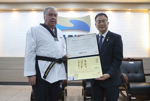 Tajik President Rahmon presented honorary taekwondo black belt