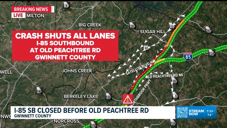 Serious crash and wall damage shut down I-85 SB in Gwinnett County