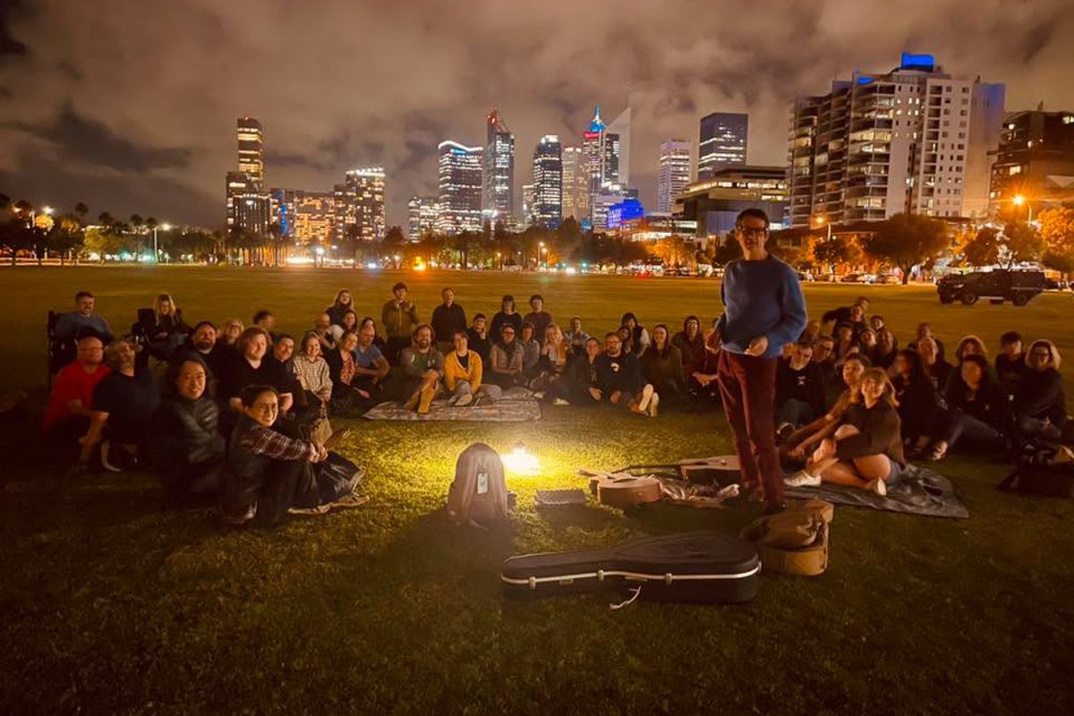 Belle and Sebastian play spontaneous gig in local park after Perth concert cancelled