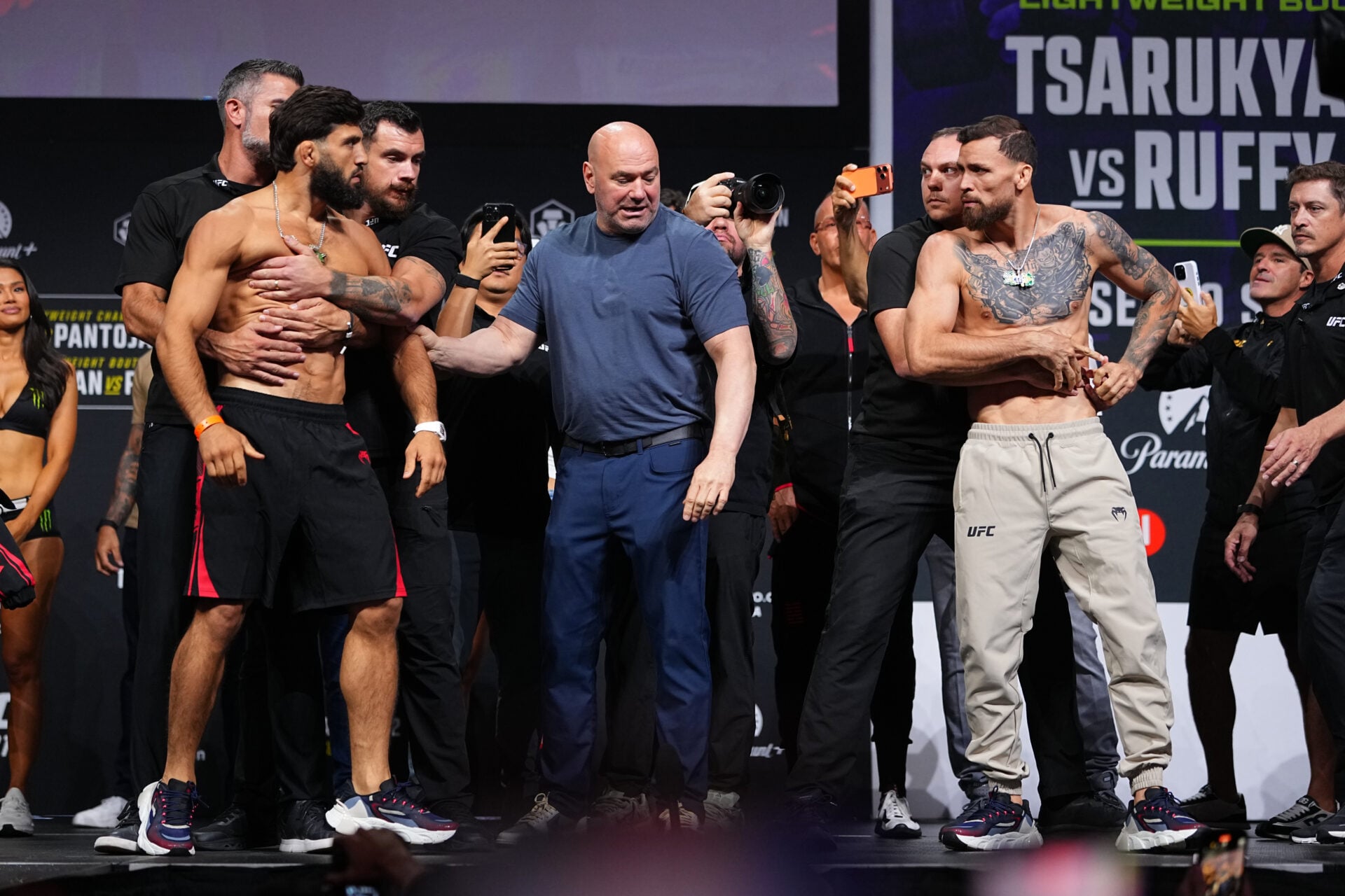 Dana White’s x-rated two-word reaction as Arman Tsarukyan and Mauricio Ruffy almost come to blows ahead of UFC 331