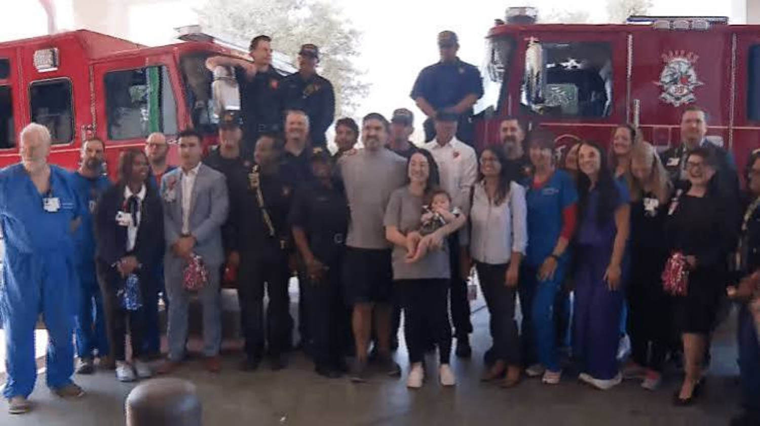 Dallas firefighters celebrate one of their own as his baby son heads home