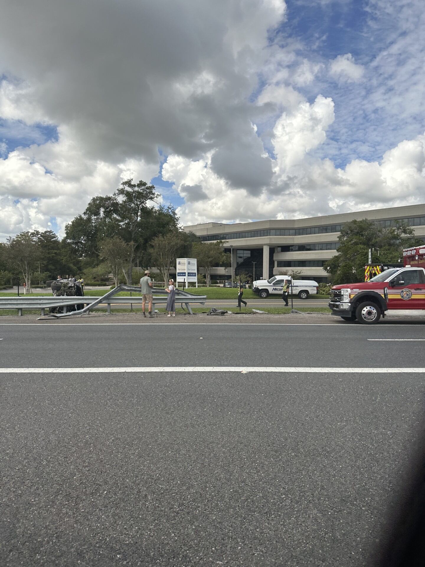 Troopers investigate a two-vehicle crash on Interstate 4 in Orange County.
