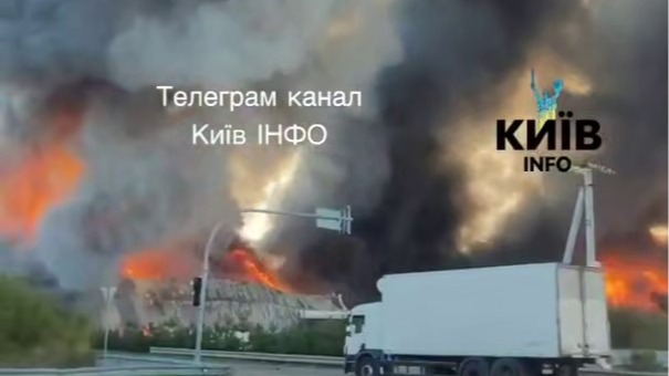 Russian UAVs cause fire in warehouses and damage businesses in Kyiv Oblast – video
