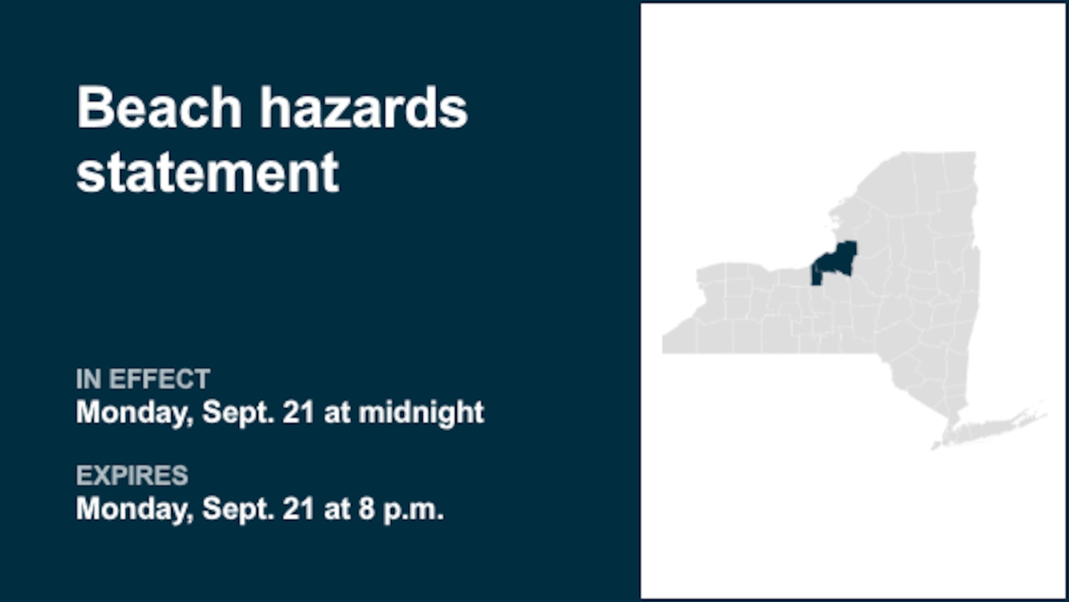 Beach hazards statement issued for Cayuga and Oswego counties for Monday