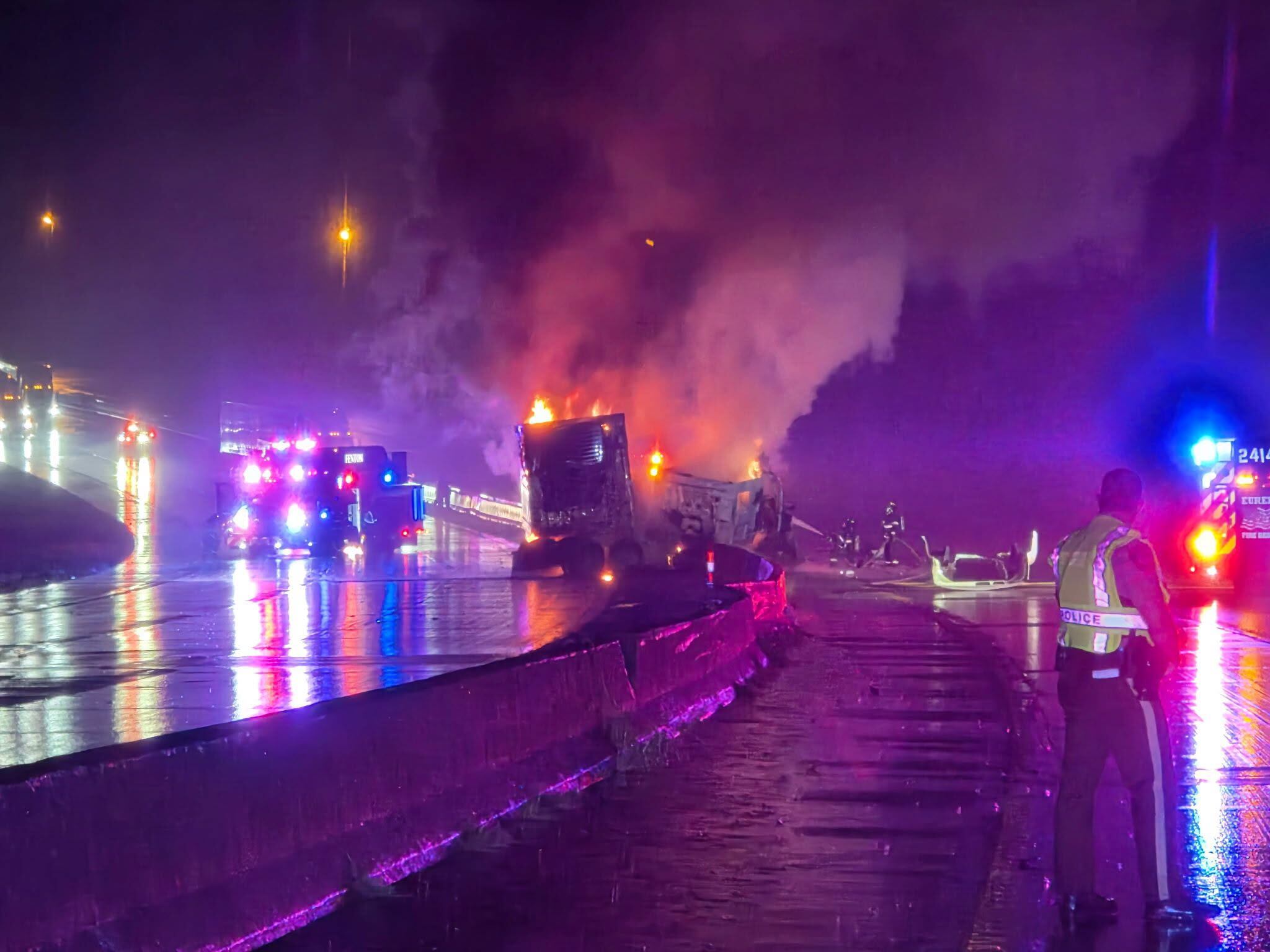 Fiery crash involving semitruck shuts down westbound I-44 near Eureka