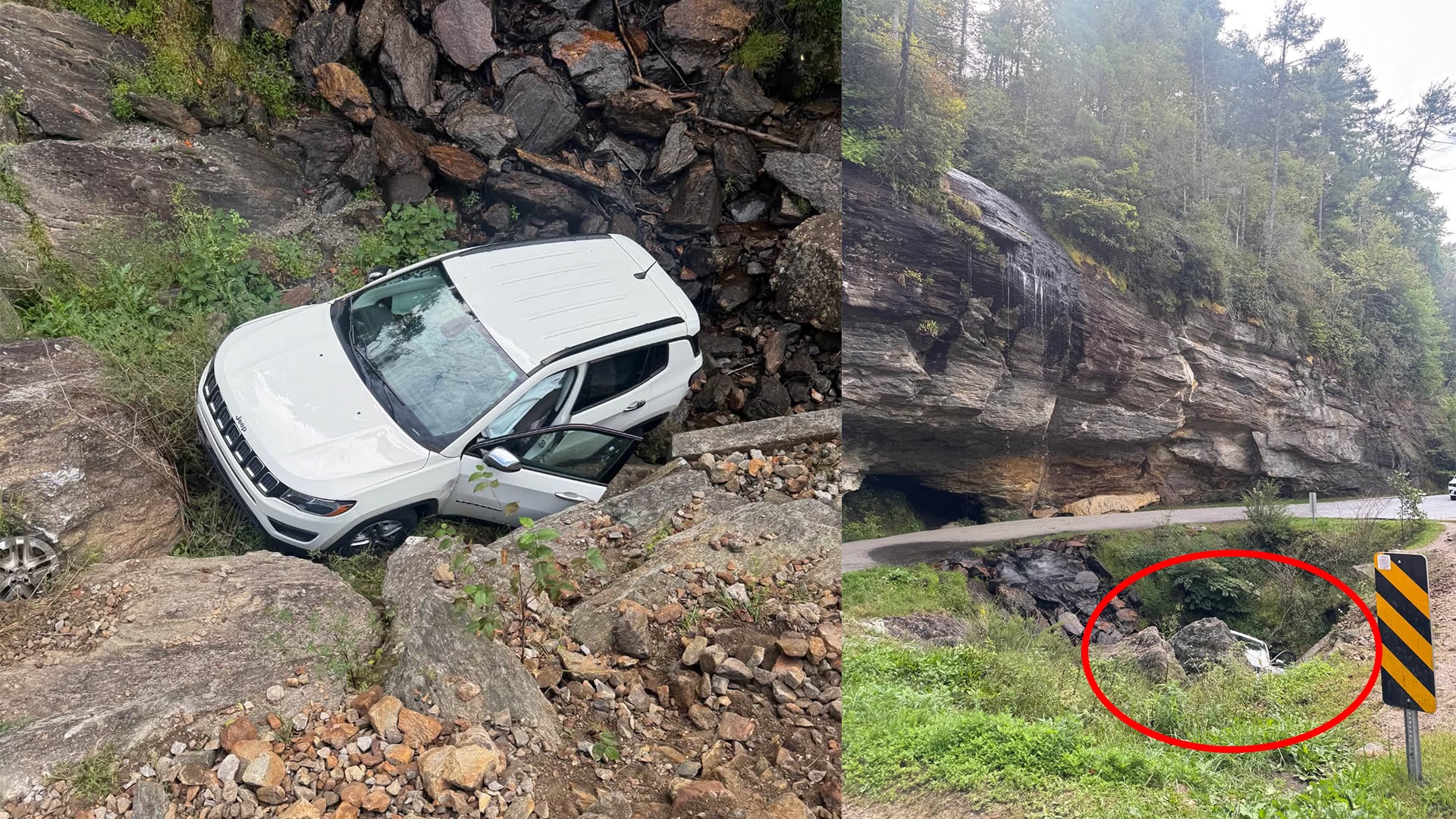 Photos: Person pulled to safety after Jeep crashes down North Carolina waterfall