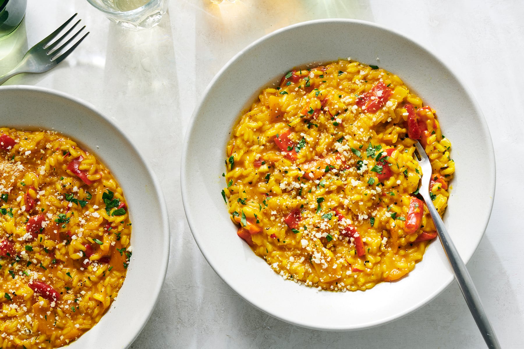 Risotto with roasted peppers and pecorino