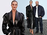 Rosie Huntington-Whiteley wows in a sexy leather trench coat as she joins leggy Lila Moss and Jodie-Turner Smith at London Fashion Week's star-studded Burberry show